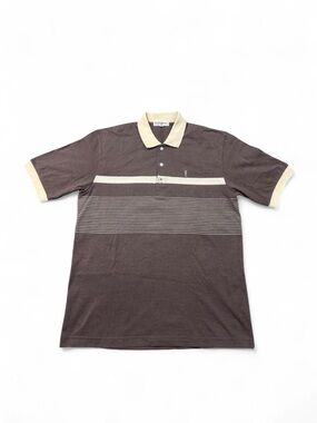 Vintage Yves Saint Laurent striped polo shirt brown cream M mens short sleeve